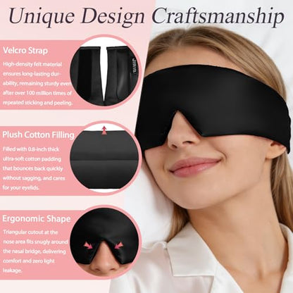 22Momme Silk Padded Sleep Eye Mask for Side Sleeper Men Women Black - color: Black
