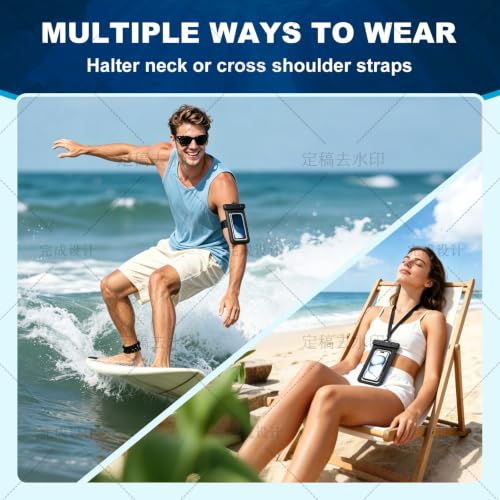 2Pack Waterproof Phone Pouch IPX8 with Armband (1, Black) - color: Black