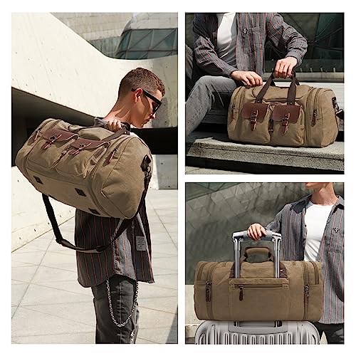 Wildroad Canvas Duffle Bag - 60L Expandable Weekender Overnight Travel Bag - color: Coffee, size: X Large-60L Duffle Bag