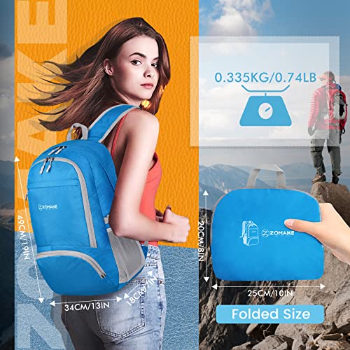 ZOMAKE Lightweight Packable Backpack 30L, Foldable Travel Hiking Daypack - color: B-light Blue