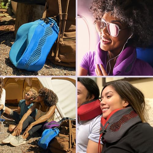 Evolution Cool Travel Neck Pillow by Cabeau - Cooling Airflow Vents, Memory Foam Neck Support, and Adjustable Clasp - Comfort On-The-Go with Carrying Case - Airplane, Train, Car, and Gaming (Blue) - color: Blue