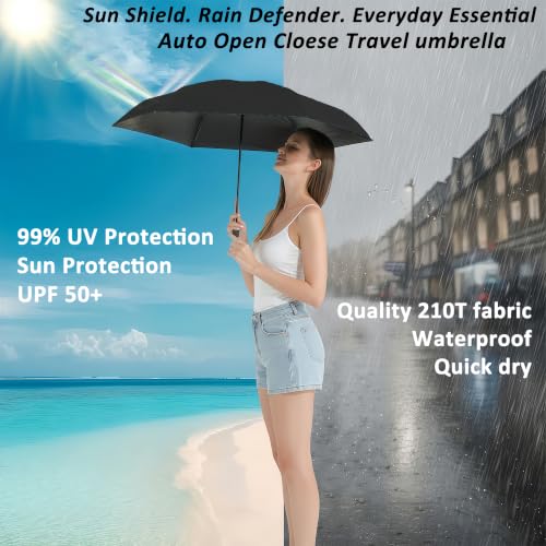 BAODINI Small UV Protection Travel Umbrella Compact for Rain and Sun UPF 50+ Windproof Portable 42 inch Umbrella for Women and Men - color: E-1-Deep Black