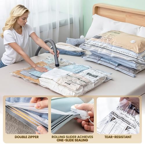 TAILI 10 Pack Vacuum Storage Bags, 2 Size Combo(5 Large+5 Jumbo), Clear - size: 10 Combo