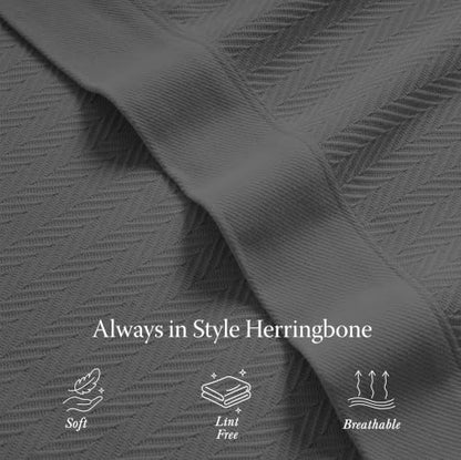 Threadmill Luxury 100% Cotton King Herringbone Blanket, Dark Grey - color: Dark Grey, size: King (106" x 92")