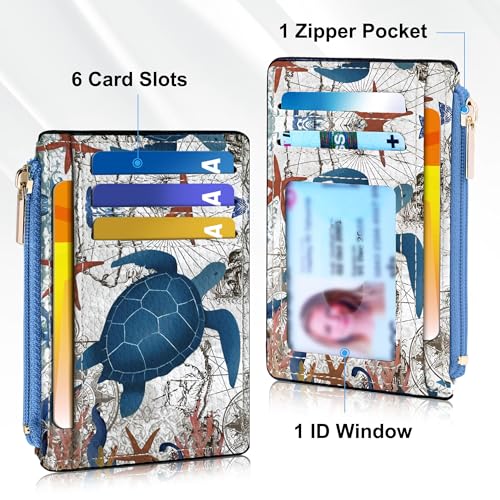 Tipmile Womens Credit Card Holder Wallet, Small Slim RFID Blocking Sleeve - color: Sea Turtle
