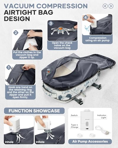 Vacuum Seal Carry on Backpack for Women Travel with Air Pump TSA Approved - color: A21-leafwhite, size: Small