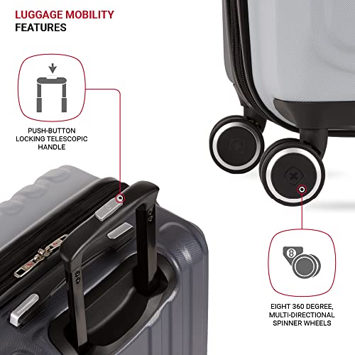 SwissGear Duet Expandable Luggage, Hard Shell Medium Luggage with Spinner Wheels - color: Light Grey/Ash Grey, size: Checked-Medium 24-Inch