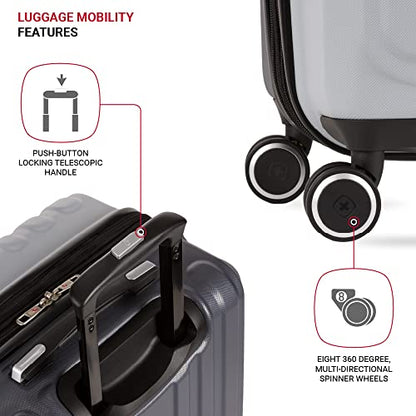SwissGear Duet Expandable Luggage, Hard Shell Medium Luggage with Spinner Wheels - color: Light Grey/Ash Grey, size: Checked-Medium 24-Inch