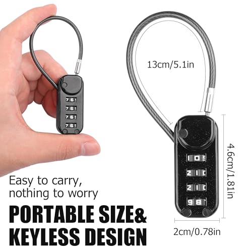 YAODHAOD Cable Locks with Combination, 4 Digit Combination Padlocks,Travel Lock for Suitcases & Bag for School Locker, Gym Locker, Fence, Toolbox, Gate, Case, Hasp Storage （2pcs）(Black, 5.3 inch) - size: 5.3 inch