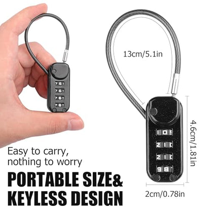 YAODHAOD Cable Locks with Combination, 4 Digit Combination Padlocks,Travel Lock for Suitcases & Bag for School Locker, Gym Locker, Fence, Toolbox, Gate, Case, Hasp Storage （2pcs）(Black, 5.3 inch) - size: 5.3 inch