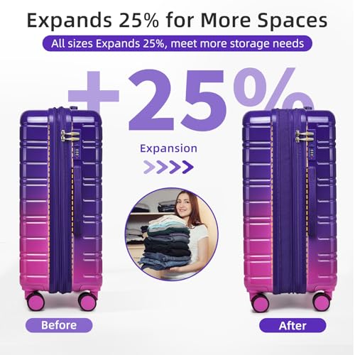 LARVENDER Luggage Sets 5 Piece, PC+ABS Expandable Suitcases with Wheels - color: Midnight Berry, size: 5 Piece Set (20/24/28/DB/TB)