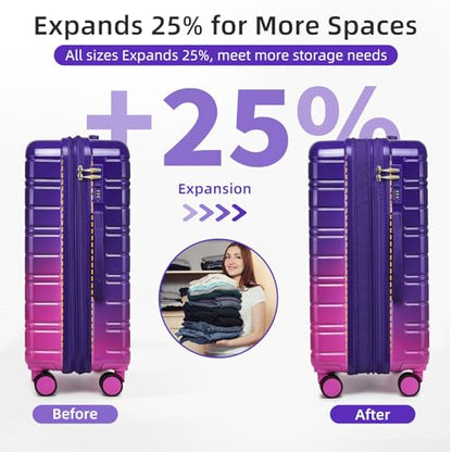 LARVENDER Luggage Sets 5 Piece, PC+ABS Expandable Suitcases with Wheels - color: Midnight Berry, size: 5 Piece Set (20/24/28/DB/TB)