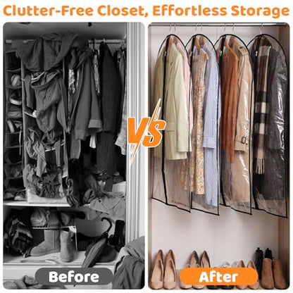 12 Pack Clear Garment Bags, 24 x 40 In Clothes Covers For Suits & Coats - color: Full Clear with Black Edge, size: 40in *12