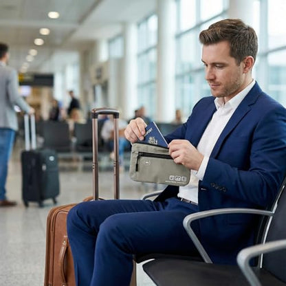 Passport Holder Bag Travel Wallet RFID Blocking Pouches, Two-Piece Set - color: Gray