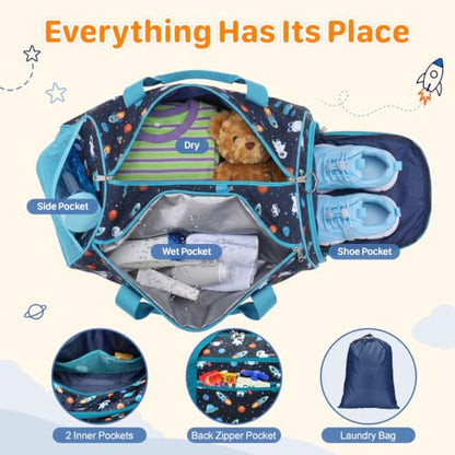 Kids Travel Duffle Bag - Weekender Bag for Boys 3-8 Year Olds - color: 02 Blue Space, size: Medium-25L(Ages 3-8)