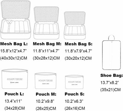 7 Set Packing Cubes Travel Luggage Packing Organizers for Suitcase, Blue Flower - color: 1-Blue Flower