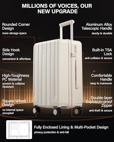 Hanke Upgraded Elite 2 Piece Luggage Set, 20 Inch Carry On & 29 Inch Extra Large Checked Suitcase, PC Hard Shell Suitcases with Wheels, TSA Lock, Explosion-Proof Zipper Travel Set,Ivory White - color: Off White, size: 2-Piece Set（20/29）