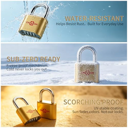 Combination Padlock, Heavy Duty 4 Digit Outdoor Combo Lock with Weather Resistant Body and Cut Resistant Shackle for Gates, Fence, Sheds, Toolboxes, Gym, Hasp Storage, 1 Pack - size: Short-Shackle