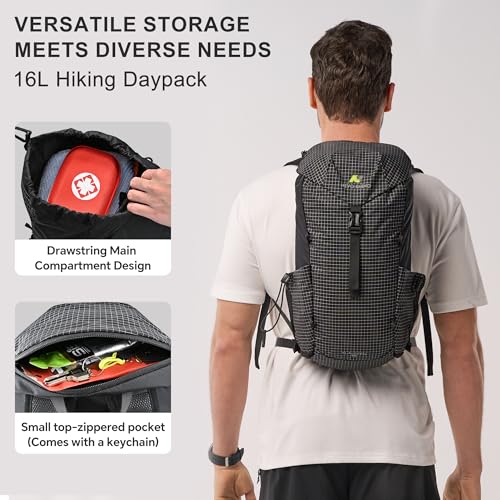 N NEVO RHINO 16L Hiking Backpack, Lightweight Daypack for Men Women - color: Black