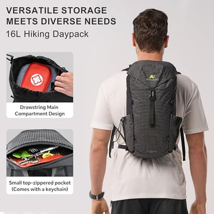 N NEVO RHINO 16L Hiking Backpack, Lightweight Daypack for Men Women - color: Black