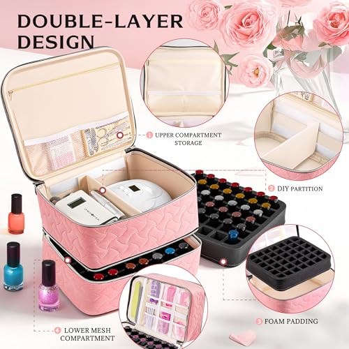DreamGenius Nail Polish Organizer Bag Holds 42 Bottles, Pink - color: Pink