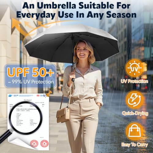ZOMAKE UV Umbrella for Sun Protection, Travel Compact Sun Umbrellas 46Inch - color: A:Silver,Black