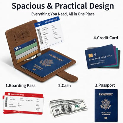 Passport Holder, RFID Blocking Travel Wallet, PU Leather, Brown - color: Brown#PP