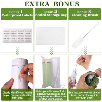 4 in 1 Travel Dispenser, Refillable Leak Proof Travel Bottle Set (Green) - color: Green