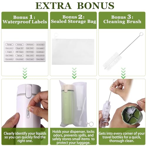 4 in 1 Travel Dispenser, Refillable Leak Proof Travel Bottle (White+Green) - color: White+green