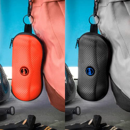 BLUPOND Sunglasses Case Semi Hard EVA Shell with Metal Hanging Hook Belt Clip Sun Glasses Storage - color: Black/Orange