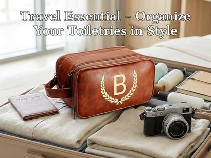 OXYEFEI Personalized Gifts for Men, Personalized Large Toiletry Bag for Men,Custom PU Leather Waterproof Mens Toiletry Travel with Initial Essential Dopp Kit Shaving Bag (B, Light Brown) - color: Light Brown, style: B
