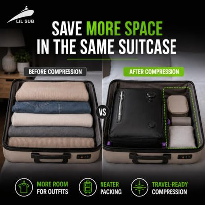 LIL SUB Travel Vacuum Compression Bag, 2-Way Packing Bag with Built-In Hand Pump and External Pump Port, IPX8 Waterproof 70D Nylon, IP68 Airtight Zipper, 22L Space Gray, 1 Pack - color: 22L Black - 1PC Built-In Hand Pump