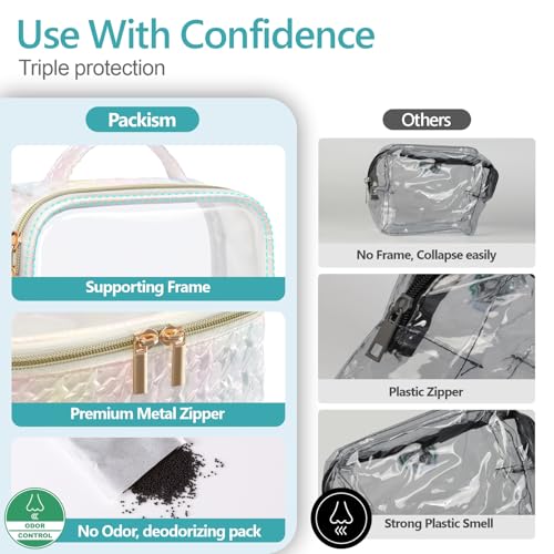 PACKISM Clear Makeup Bag Travel - TSA Approved Toiletry Bag, 2 Pack White - color: Ruched Colorful White