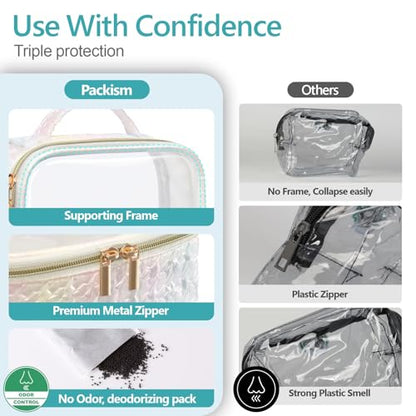 PACKISM Clear Makeup Bag Travel - TSA Approved Toiletry Bag, 2 Pack White - color: Ruched Colorful White