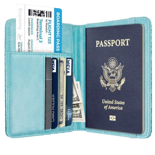 Coco Rossi Passport Holder for Travel Women Slim RFID Passport Cover Wallet - color: Glitter Teal