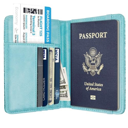 Coco Rossi Passport Holder for Travel Women Slim RFID Passport Cover Wallet - color: Glitter Teal