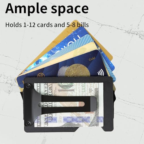 Minimalist Carbon Fiber Wallet for Men, Money Clip Cash Strap Wallet, RFID Blocking Metal Wallet Aluminum Card Holder,Front Pocket Wallet(Matte Black) - color: B1 Matte Black