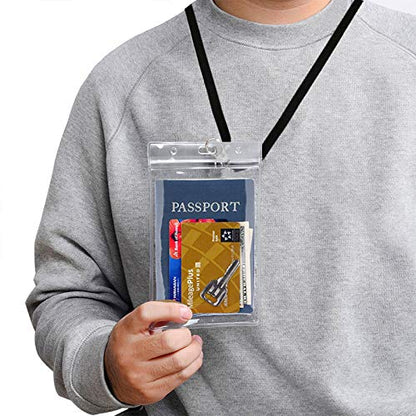 Passport Badge Holders with Extra PVC ID Card Holder and Woven Lanyards Ideal for Cruise and Vacation by CypesCrafts(2Pack Black Lanyards) - color: 2p Black Lanyards