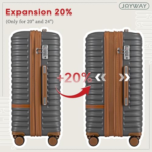 Joyway Expandable Luggage Sets 5 Piece, Lightweight Hard Shell Travel Suitcase Set with Spinner Wheels and TSA Lock, Grey - color: Grey, size: 6 piece set（13/20/24/28）