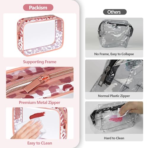 PACKISM TSA Approved Toiletry Bag - 3 Pack Leopard Print Clear Makeup Bag - color: LB- Leopard Print, size: Medium Set