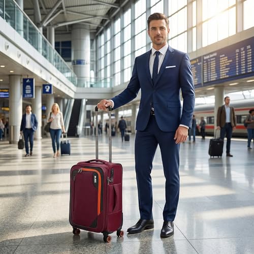 22 inch Carry on Luggage,Softside Suitcase Expandable 20% - color: Burgundy, size: Carry-On 22-Inch
