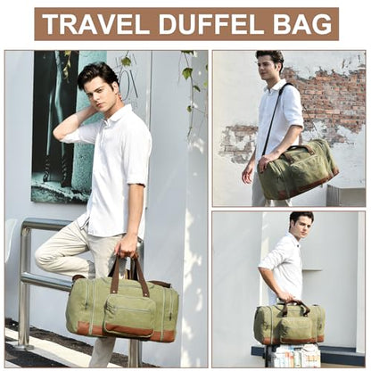 Litvyak 50L Canvas Duffle Bag for Travel Weekender Gym Overnight Carry-on - color: Army Green