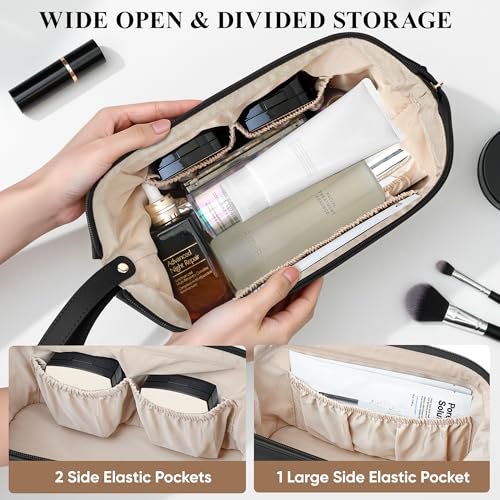 Travel Makeup Bag, Double Layer Cosmetic Bags for Women,Black - color: Black, size: Medium