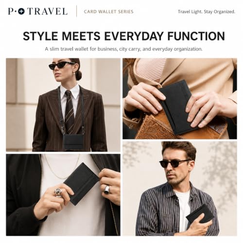 RFID Passport Card Wallet, Slim PU Leather Holder with Strap & 2 SIM Slots - color: black pro
