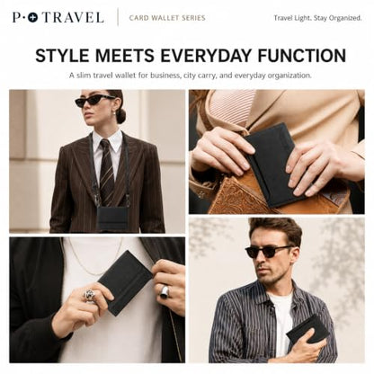 RFID Passport Card Wallet, Slim PU Leather Holder with Strap & 2 SIM Slots - color: black pro