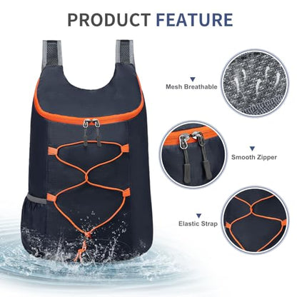 20L Small Hiking Backpack Lightweight Packable Daypack Navy | Foldable Day Pack for Men Women Functional Style Small Outdoor Backpack Waterproof for Travel Camping Mountaineering - color: Navy Blue