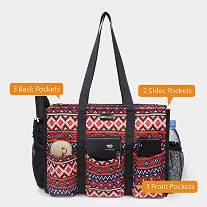 TOPDesign Utility Water Resistant Tote Bag with 13 Pockets, Zipper Closure - color: Bohemia, size: Large