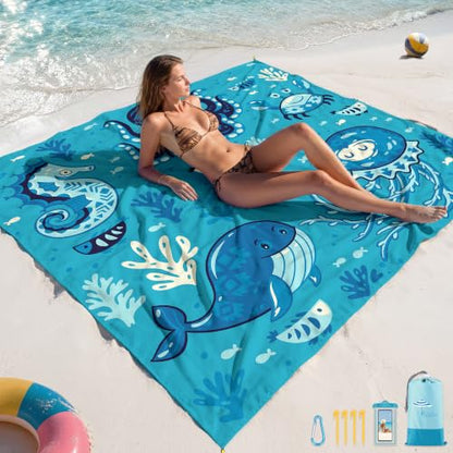 Beach Blanket Sandproof Waterproof Oversized 78"x81"/10'x9' Compact mat - color: Ocean Park, size: 78''×81''