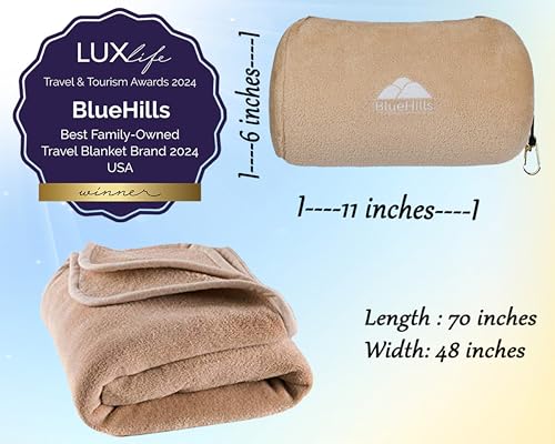 BlueHills Premium Soft Rolled Travel Blanket Pillow Combo Airplane - Beige - color: R06-beige