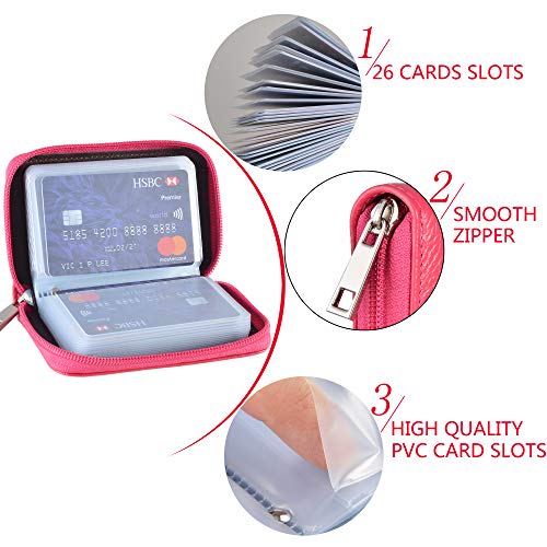 Easyoulife Genuine Leather Credit Card Holder Zipper Wallet With 26 Card Slots - color: Rose, size: small